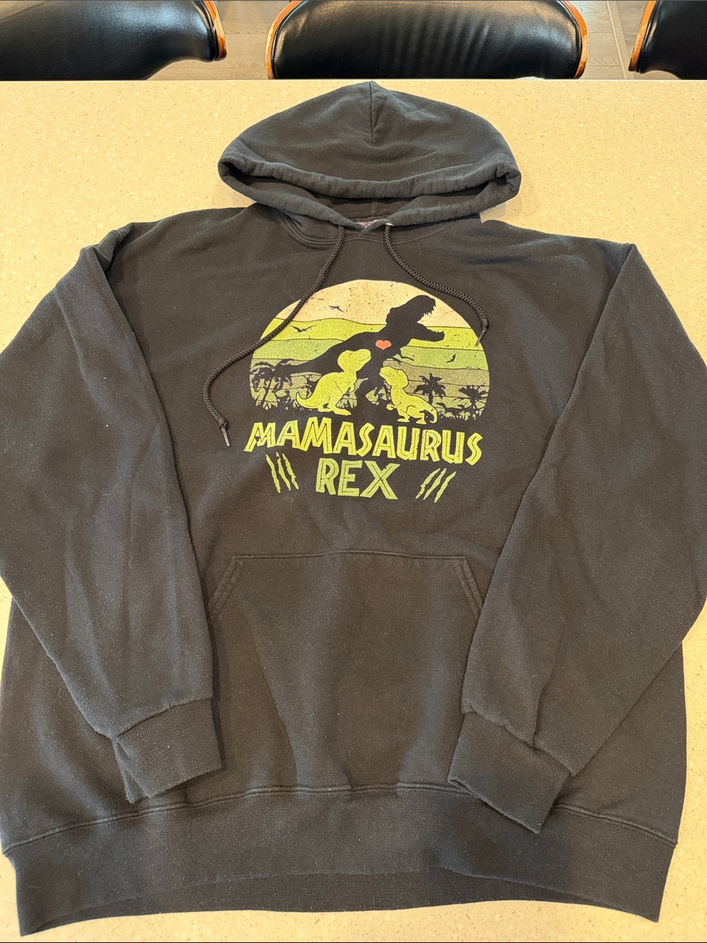 Jerzees Black Hoodie with Green & Yellow 'MAMASAURUS REX' Graphic